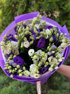 19 Stiele Eustoma weiß und violett (70 cm)