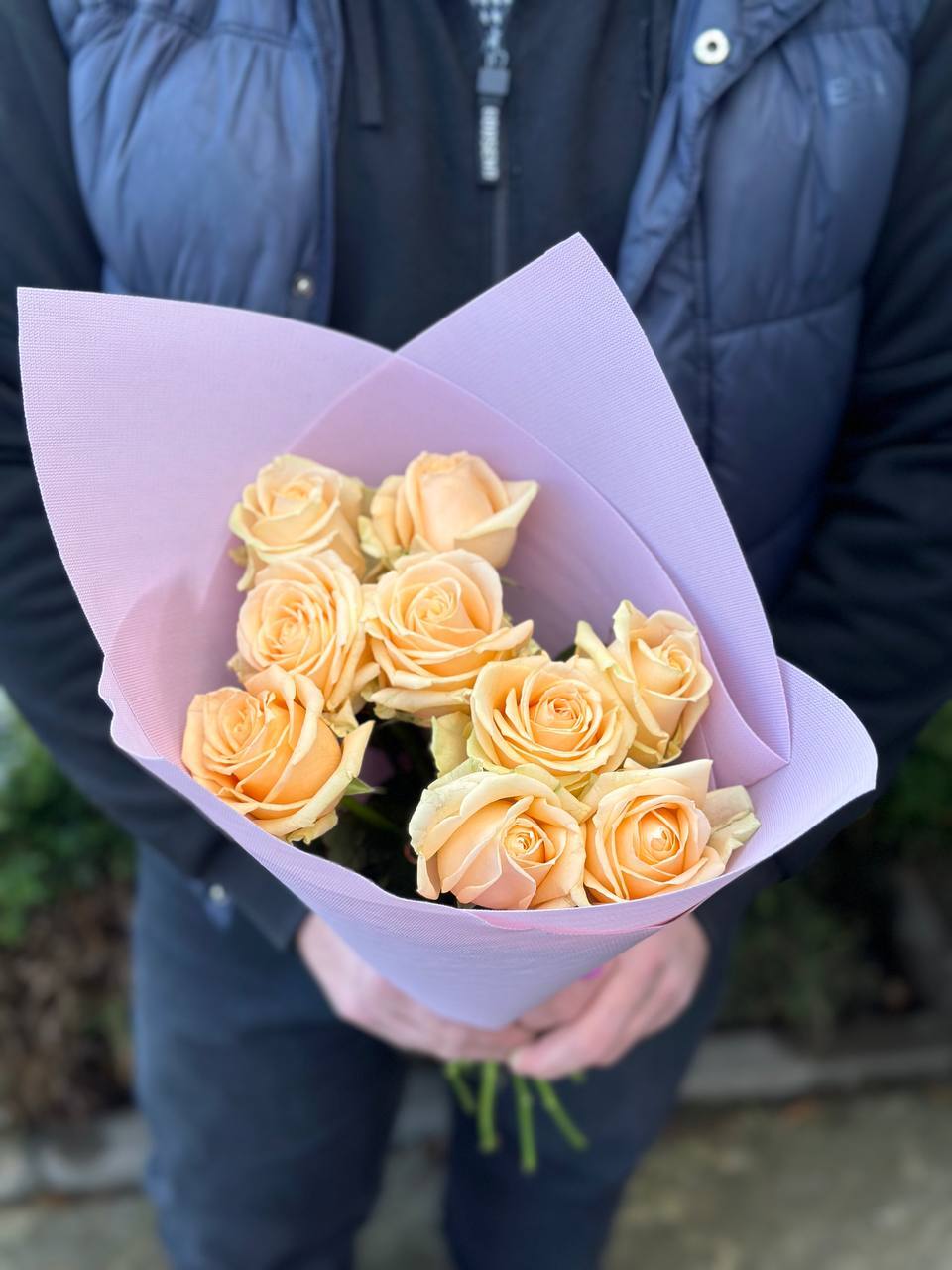 9 Stiele Rosen Peach Avalanche (50 cm)