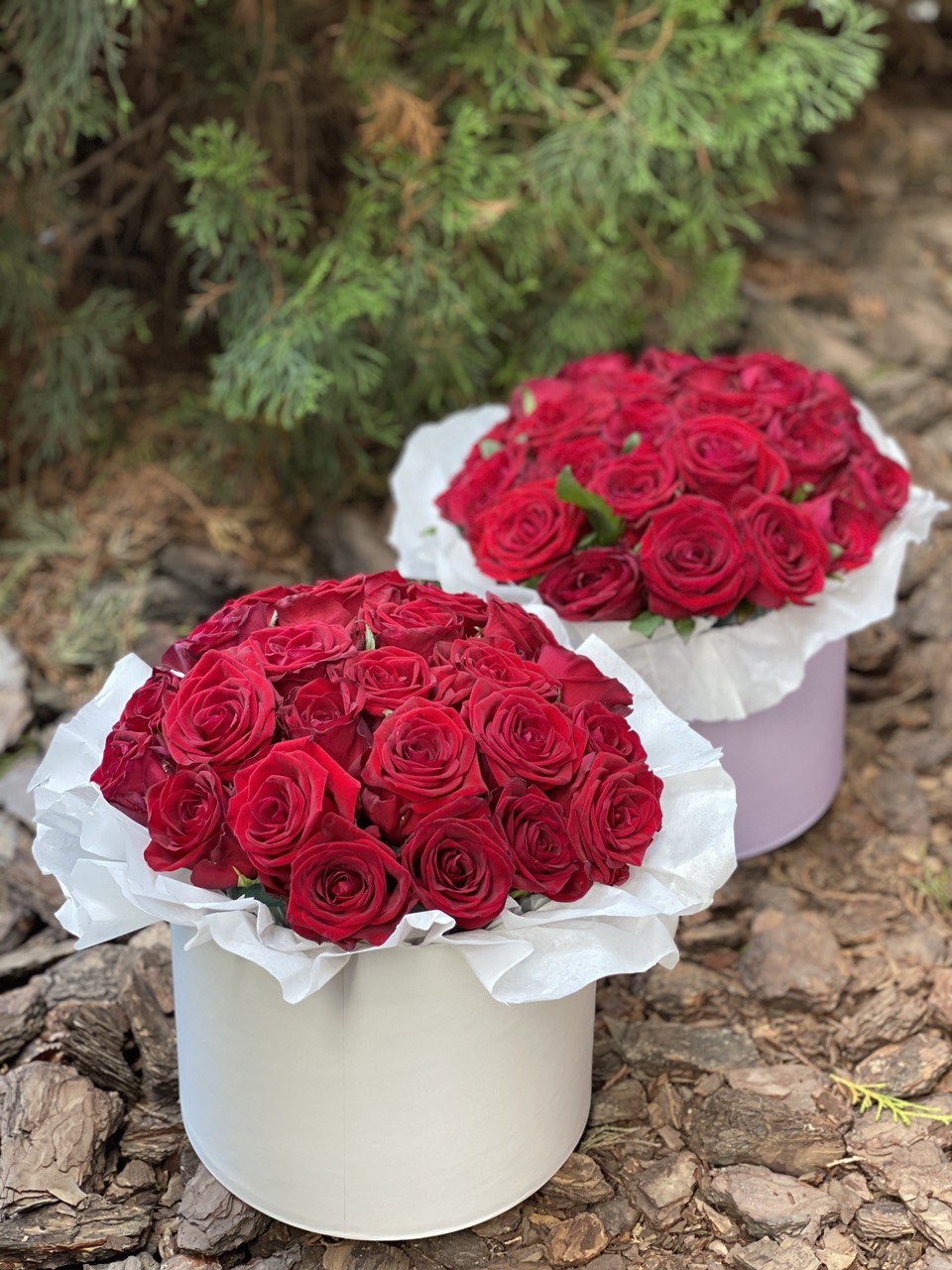 Blumen in der Hutbox M (Farbe Rot)
