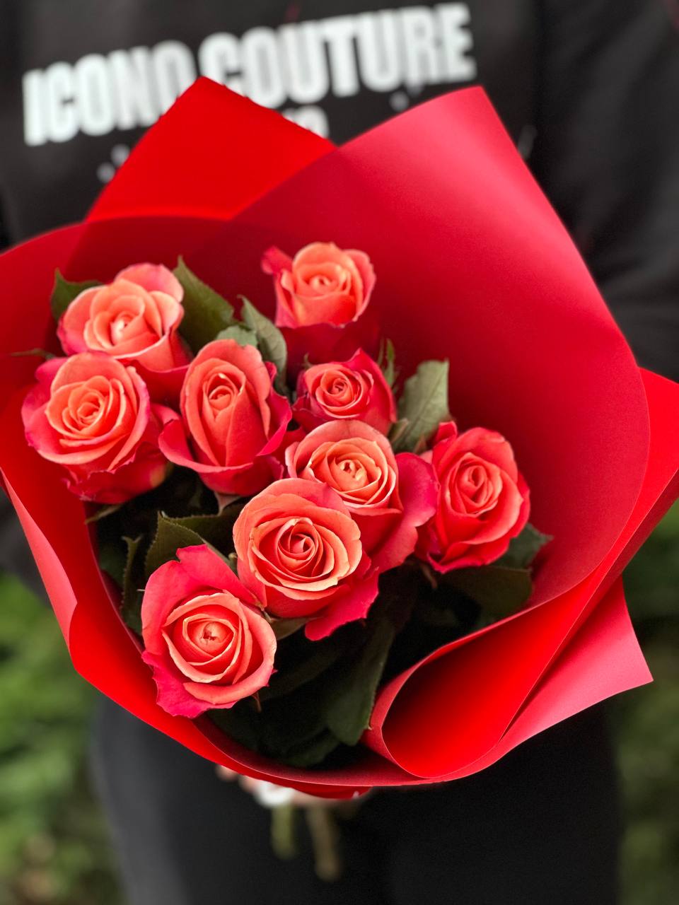 9 Stiele Rosen orange (50 cm)