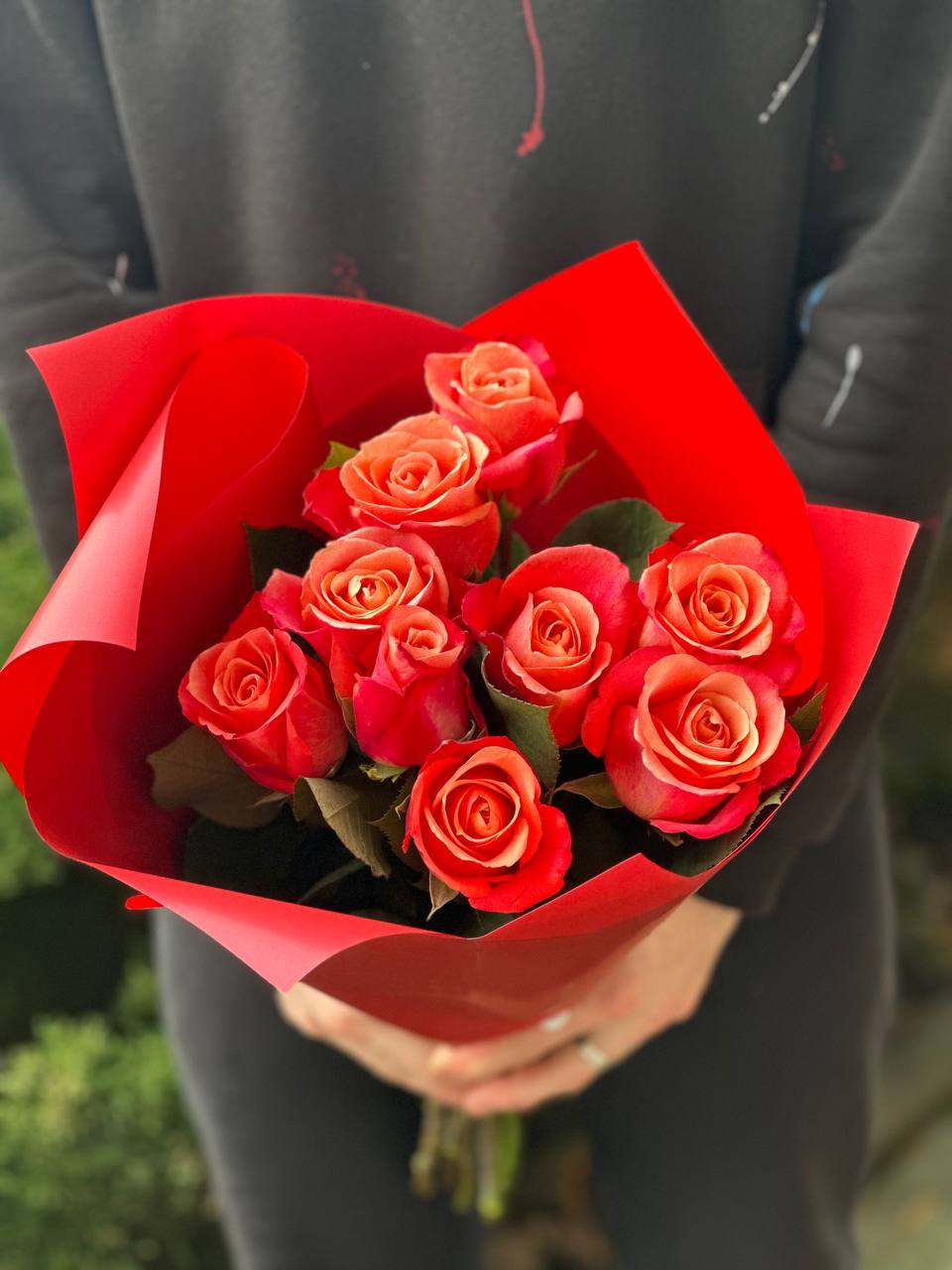 9 Stiele Rosen orange (50 cm)