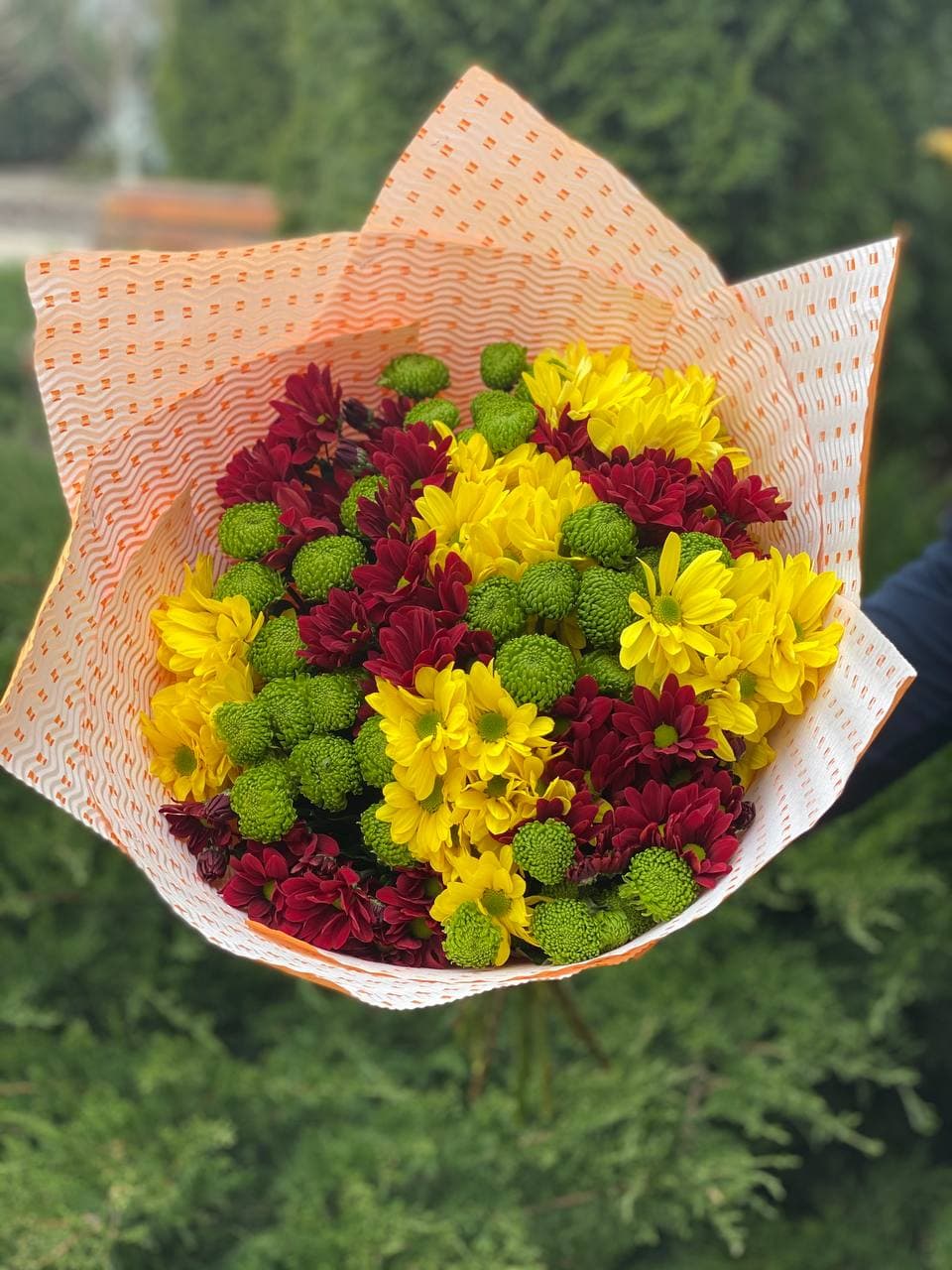 15 Chrysanthemen (gelb, rot und grün)