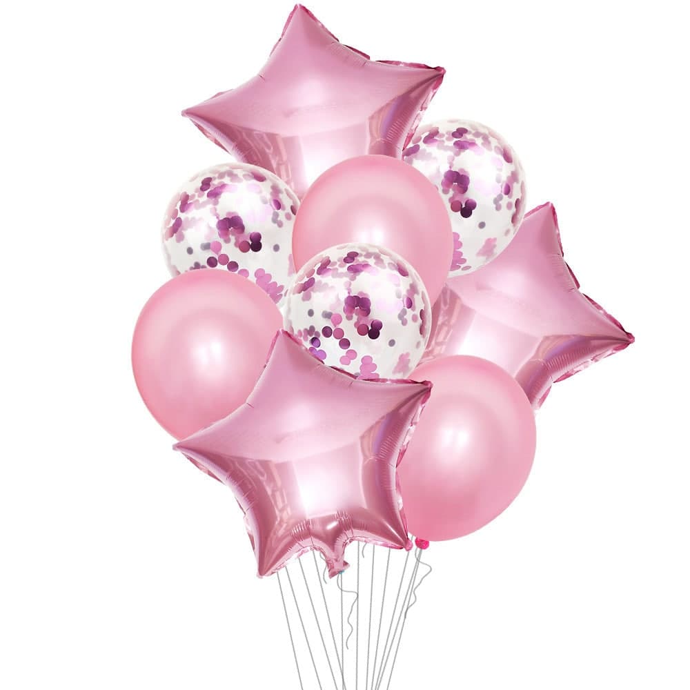 Set: Foliensterne rosa 3 Stk., Konfetti rosa 3 Stk., Latexballons rosa 3 Stk.